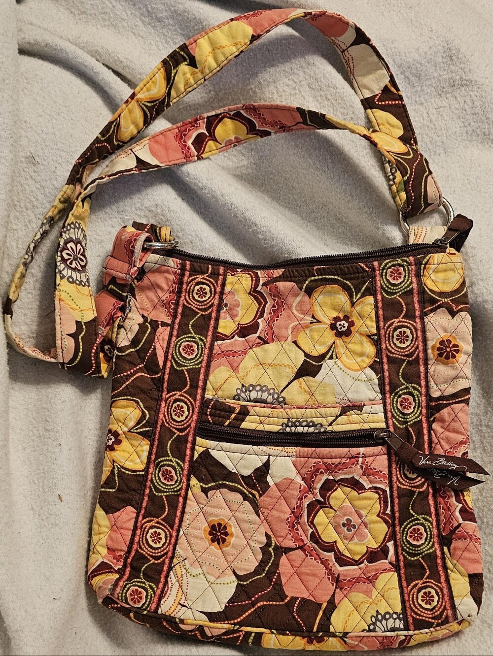 Vera Bradley Fall 2010 Buttercup Brown and Pink Floral Triple Zip Hipster